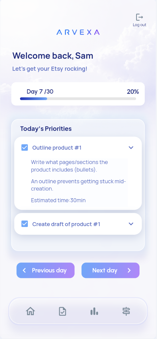Arvexa app welcome screen
